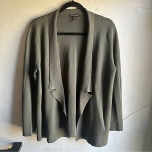Eileen Fisher Green Silk/Organic Cotton Open Front Cardigan Minimalist Sz L